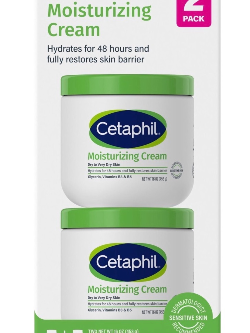 Cetaphil Moisturizing Cream for Dry to Very Dry Skin, Unscented (16 oz., 2 pk.)